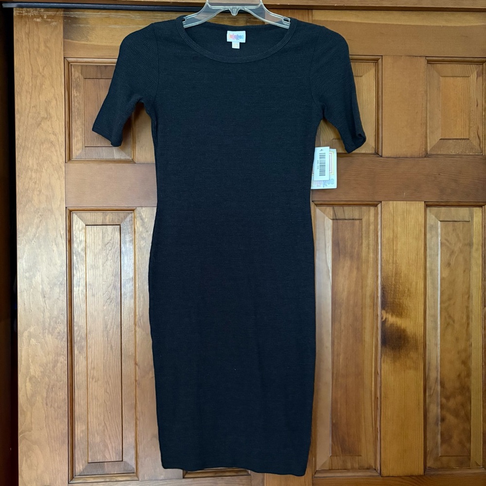 LuLaRoe Black Charcoal Julia Midi Dress XXS NWT